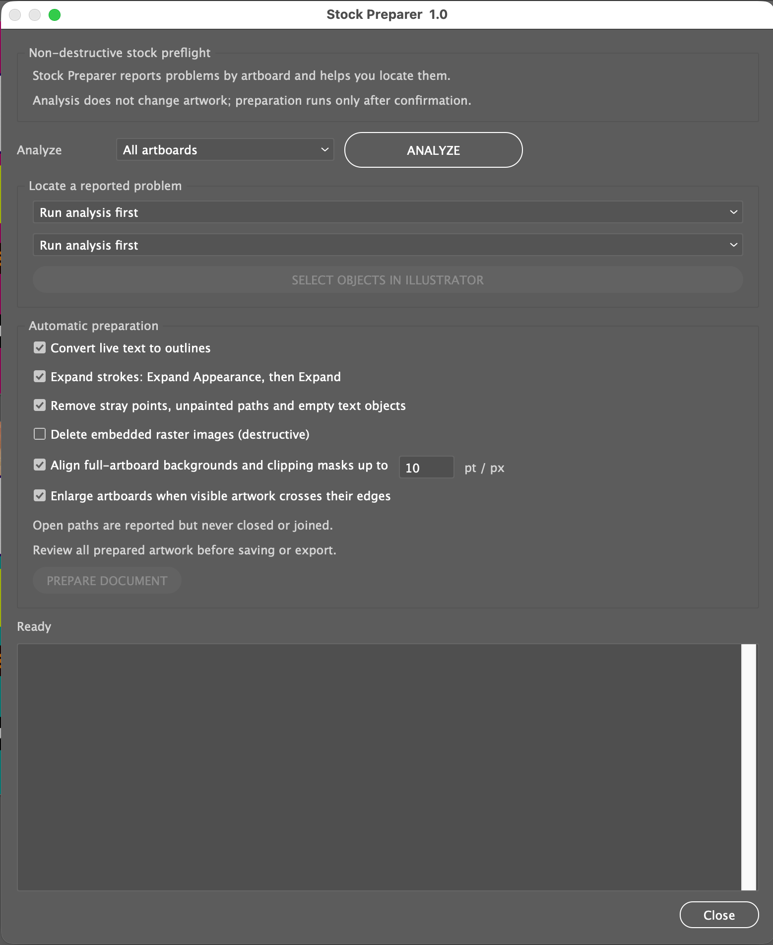 Stock Preparer analysis report and preparation controls